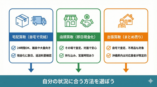 トレカ買取を依頼する3つの方法を説明した画像