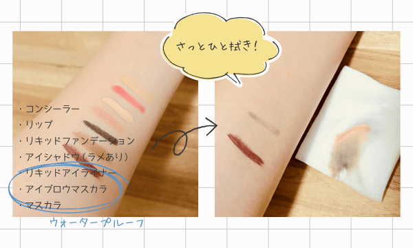 メイクの落ちやすさを実際に検証した画像